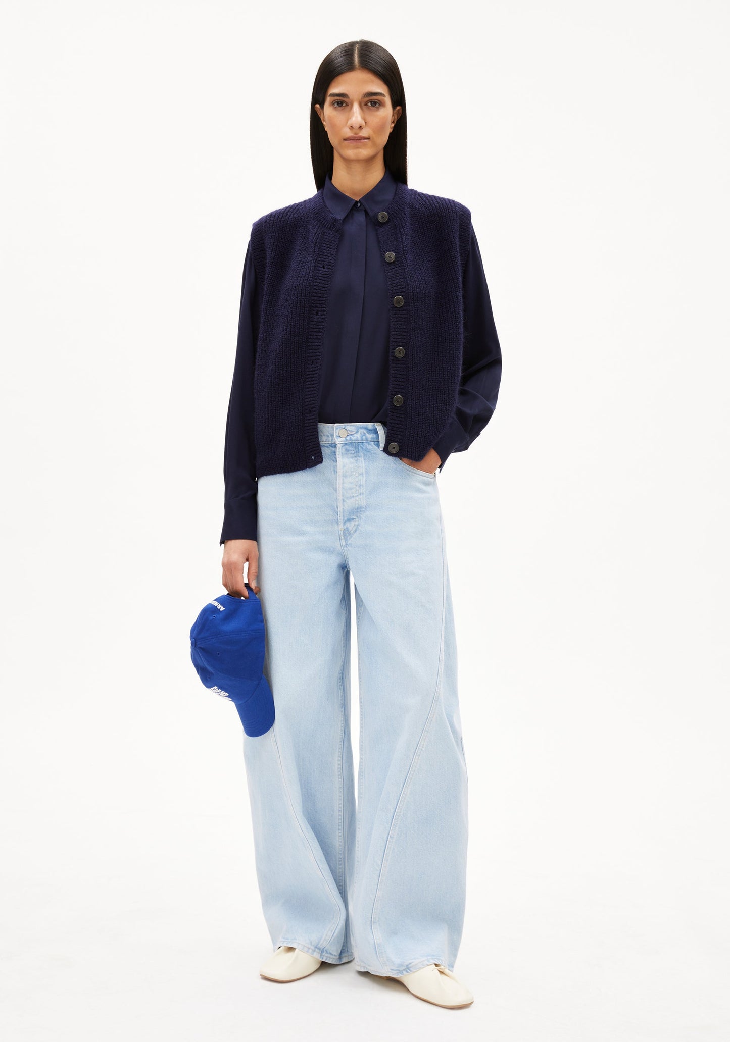 Helgea Premium Mohair Knit Top - Tinted Navy