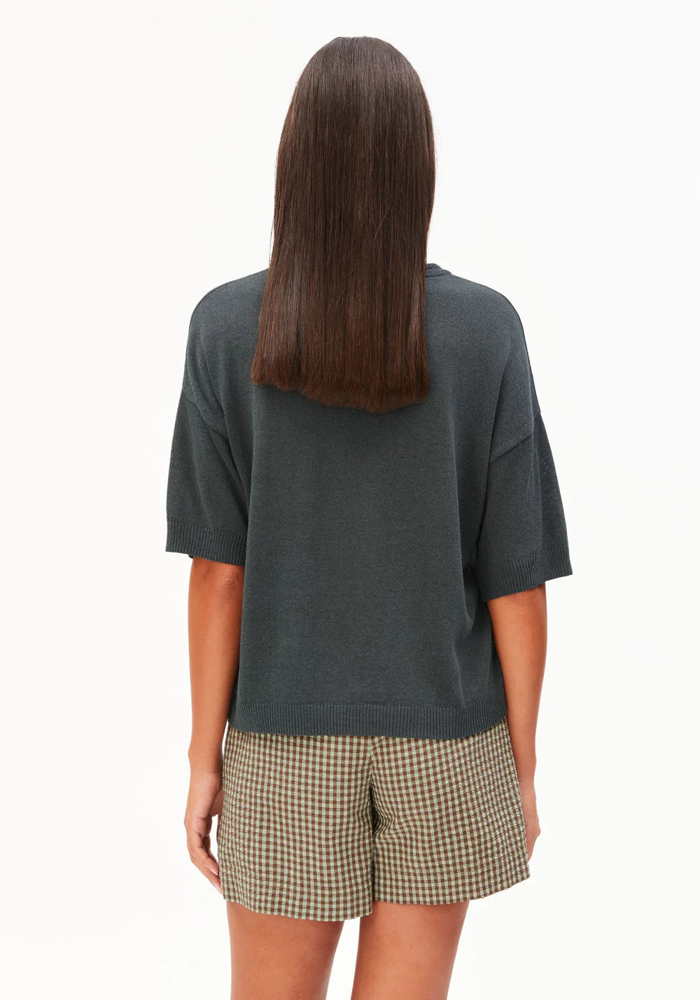 LAST ONE IN S- Linen Blend Knit Sweater - Space Steel