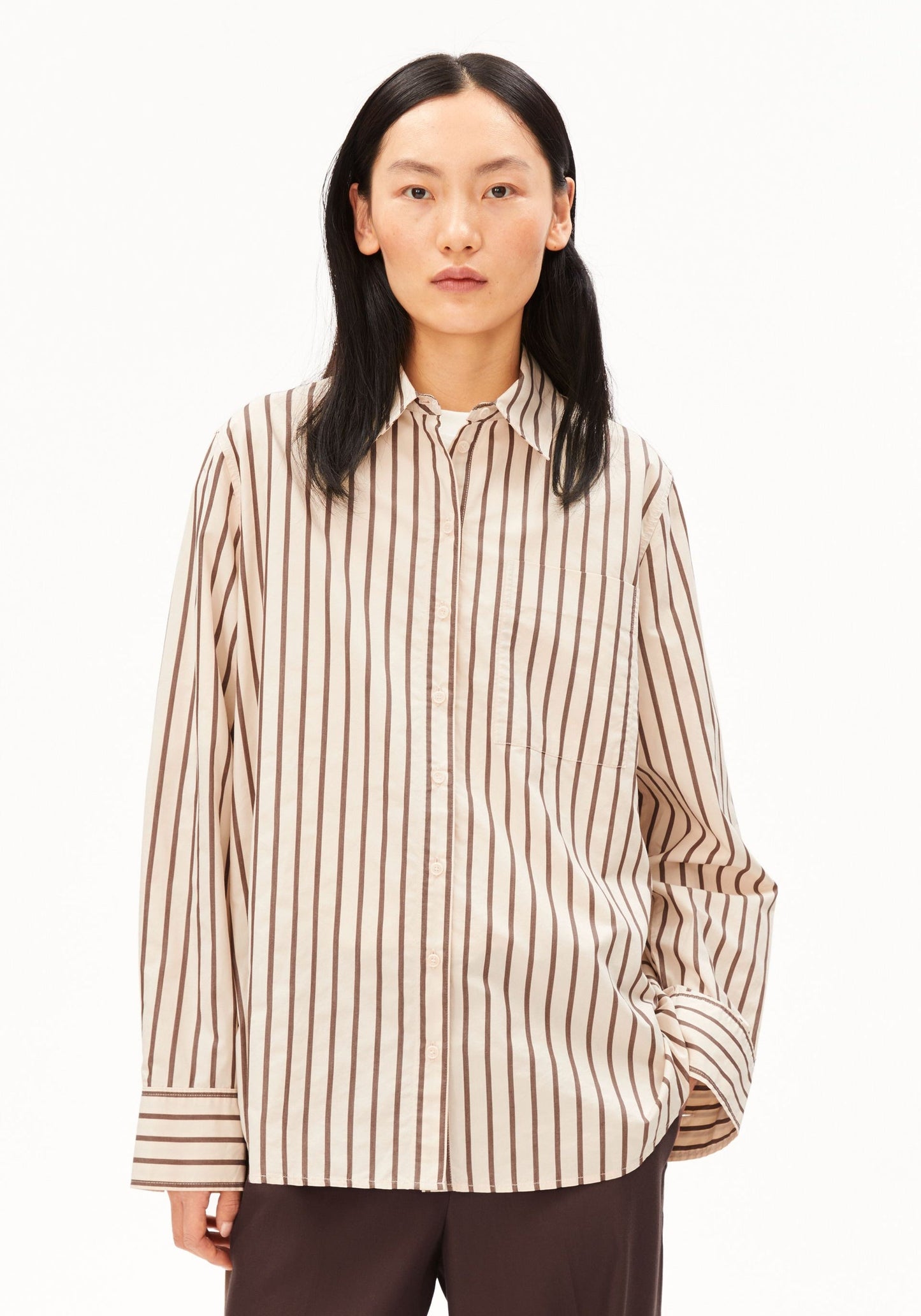 Stripe Loose Shirt Blouse - Oatmilk/Claystone
