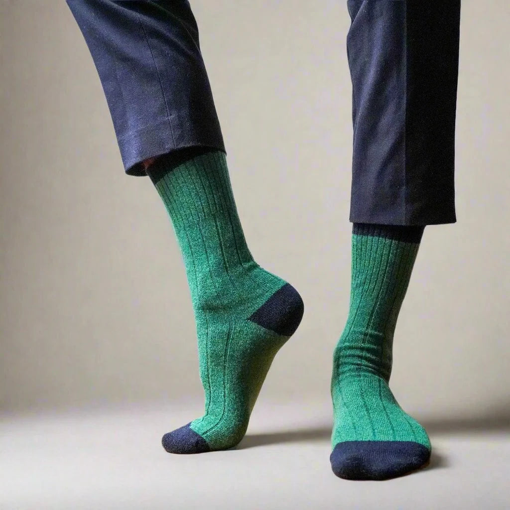 Merino Wool Socks with Bands - Green/Black