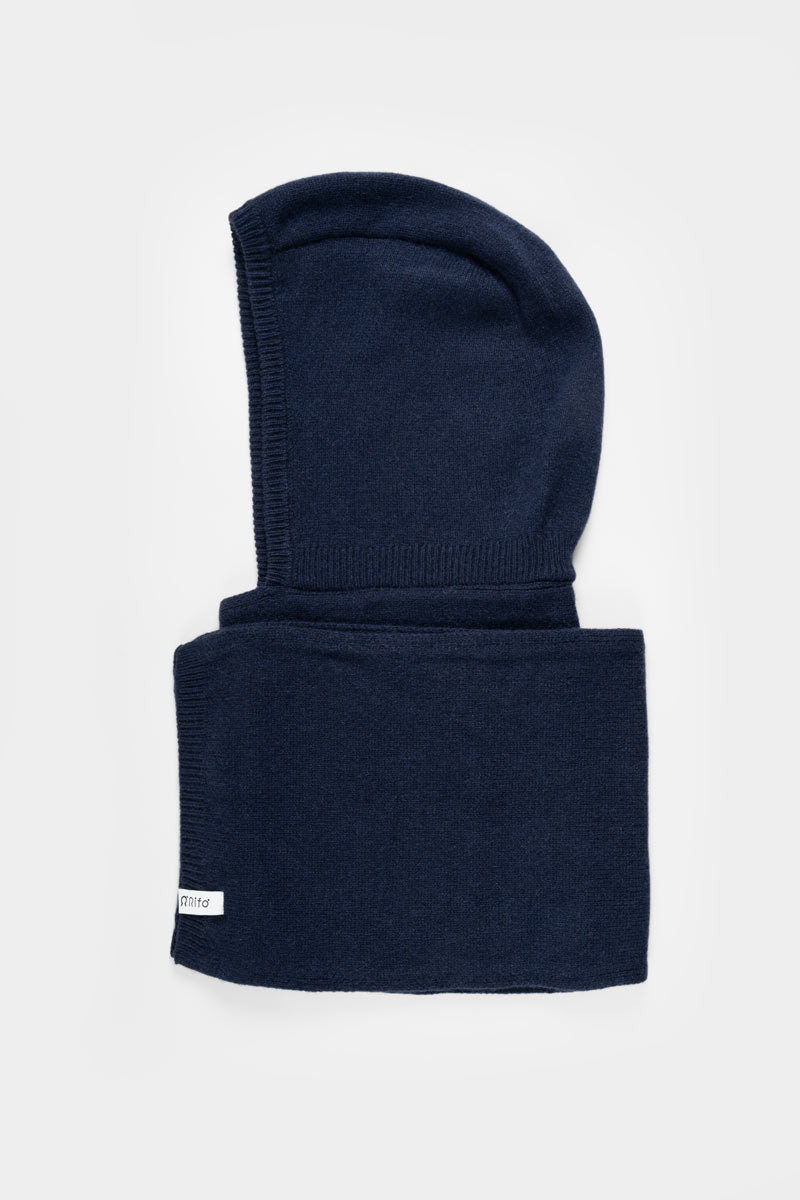 Ilenia Recycled Cashmere Scarf-Hoodie - Blue Mora
