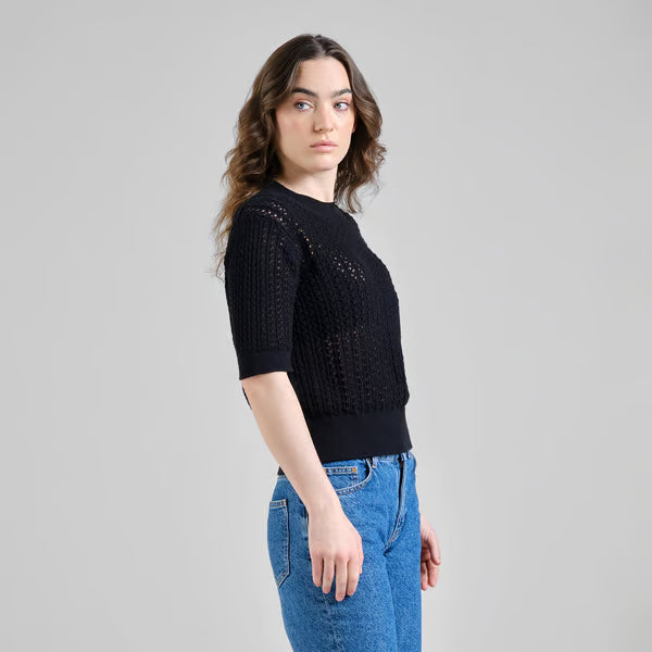 Flen Knitted T-Shirt - Crochet Black
