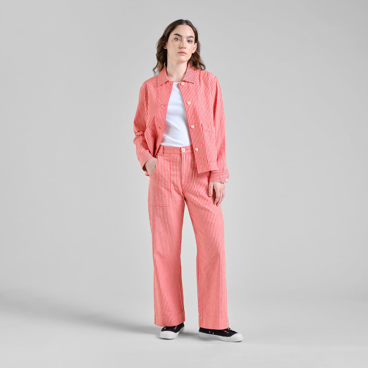 LAST ONES IN S- Vara Workwear Pants Stripe - Grenadine Red