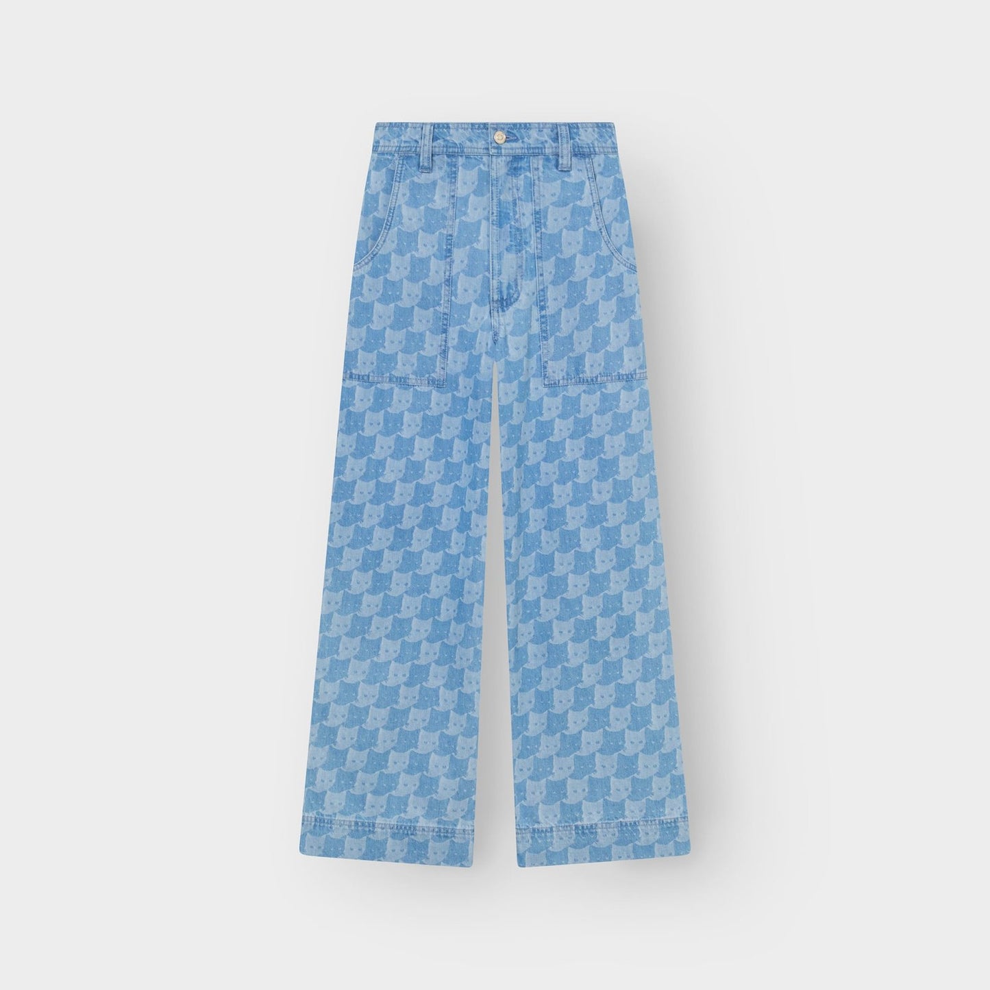 LAST ONE in XL - Vara Workwear Pepita Cats - Light Blue