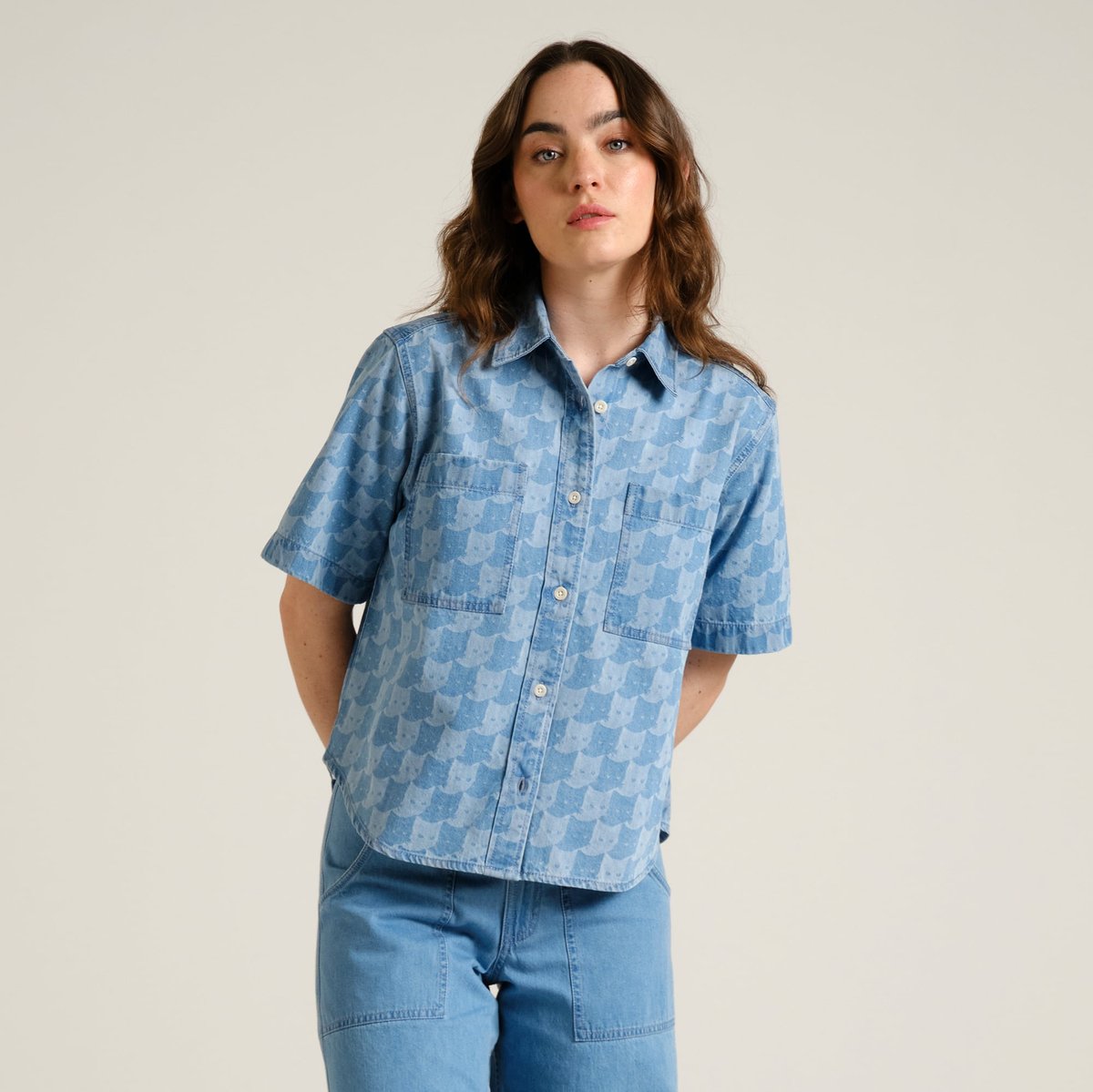 Stensvik Shirt Pepita Cats - Light Blue