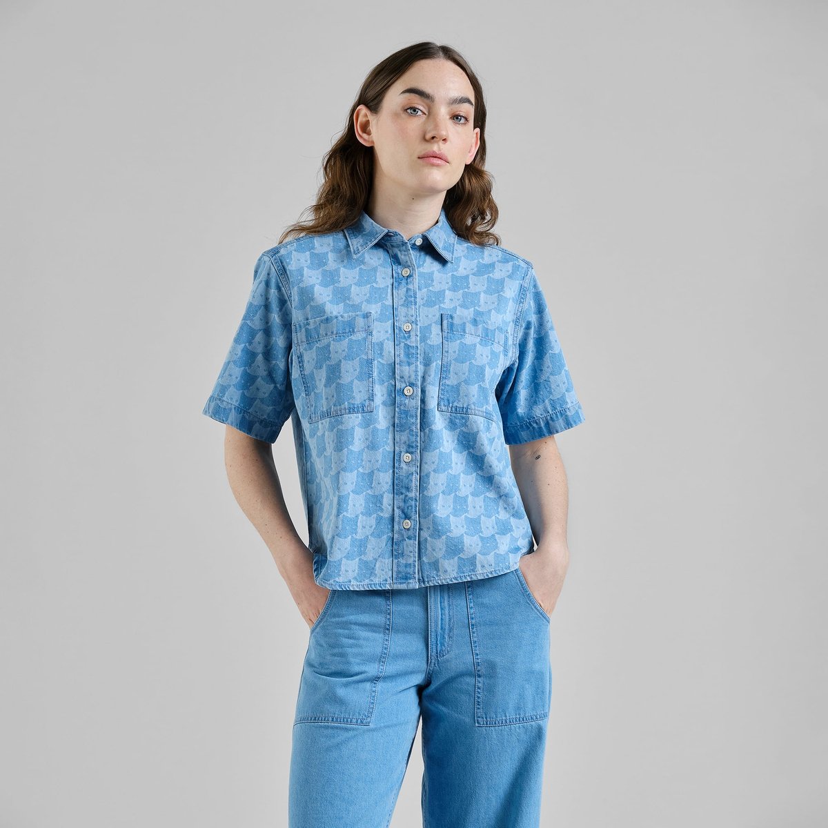 Stensvik Shirt Pepita Cats - Light Blue
