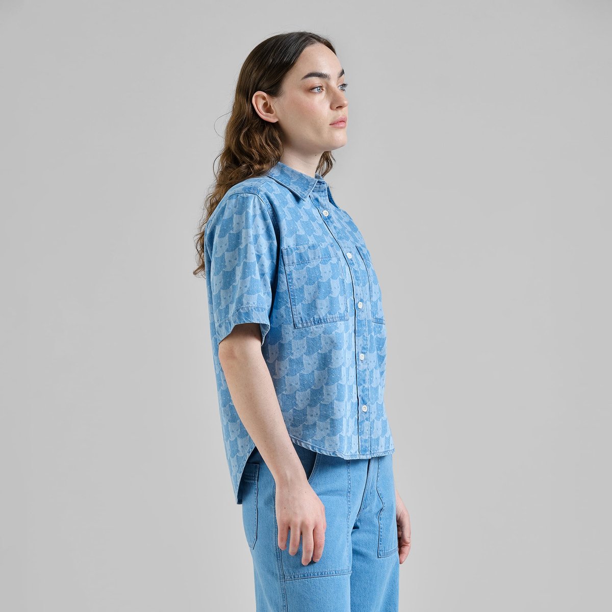 Stensvik Shirt Pepita Cats - Light Blue