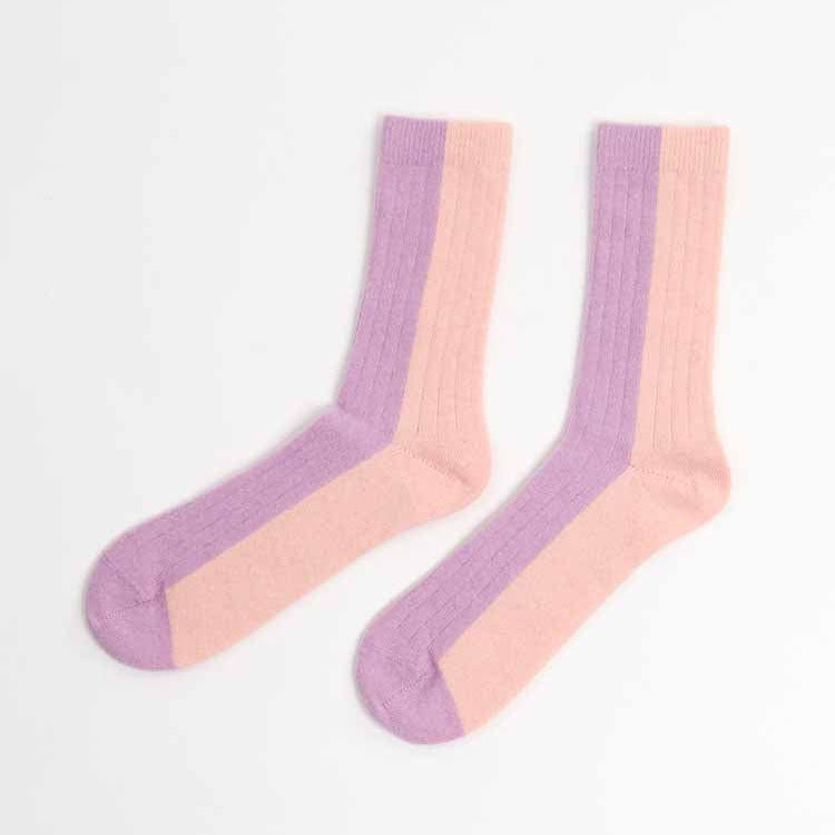 Bicolor Wool Socks - Peach
