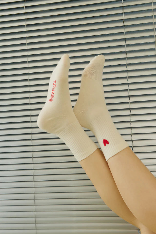 Jutelaune Heart Socks - White/Red