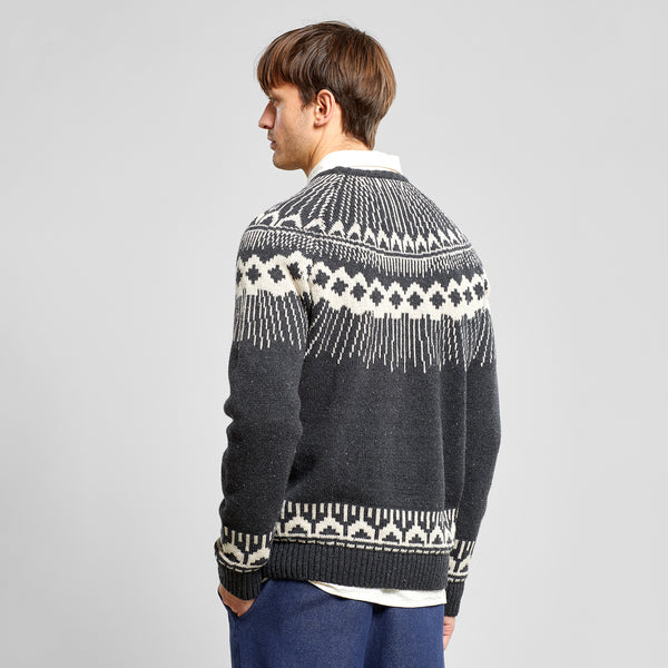 Dedicated Malung Fair Isle Wool Sweater - Dark Grey Melange