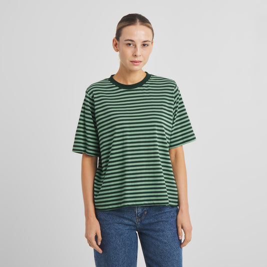 Vadstena Stripe T-Shirt - Dark Green/Granite Green