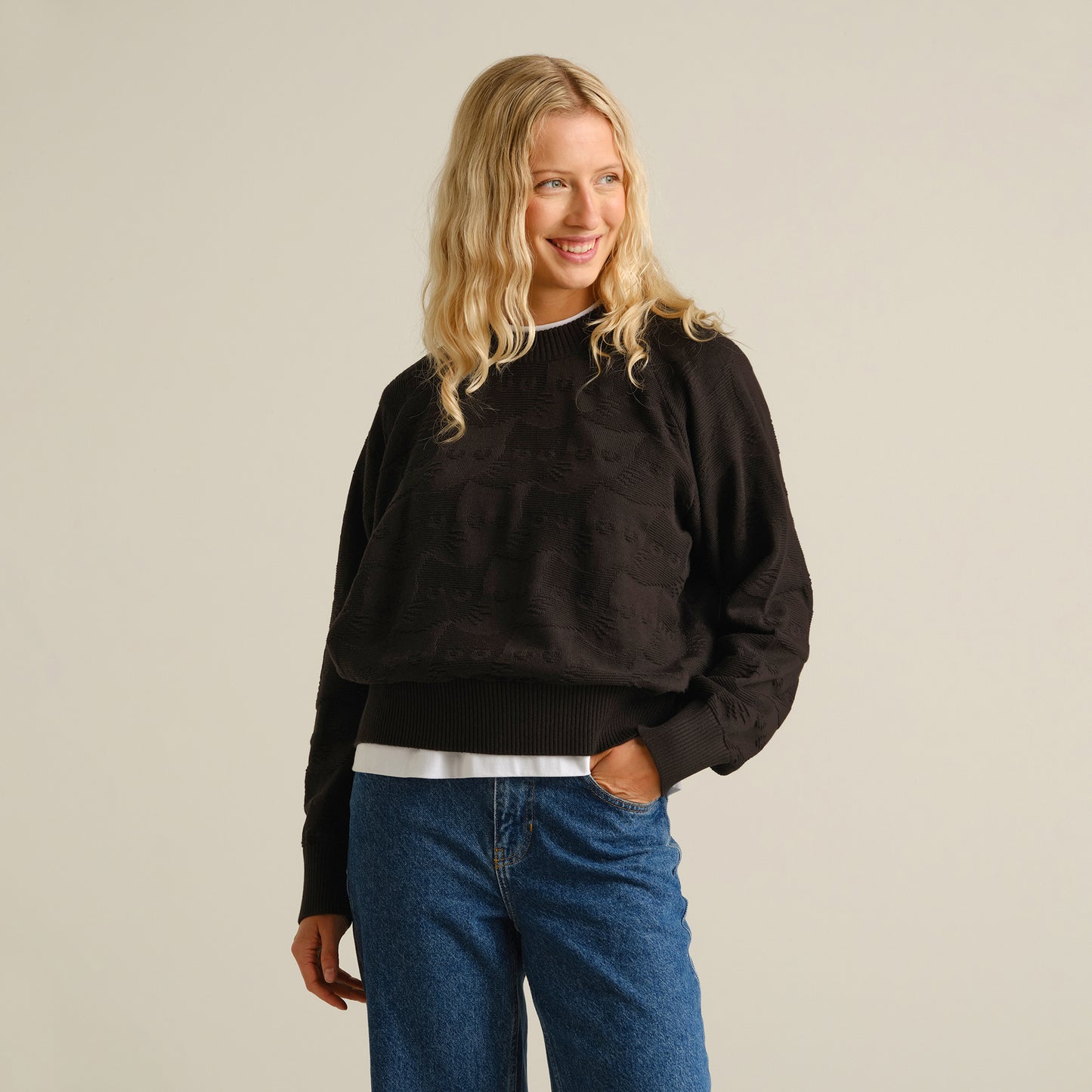 Husie Sweater Pepita Cats - Black