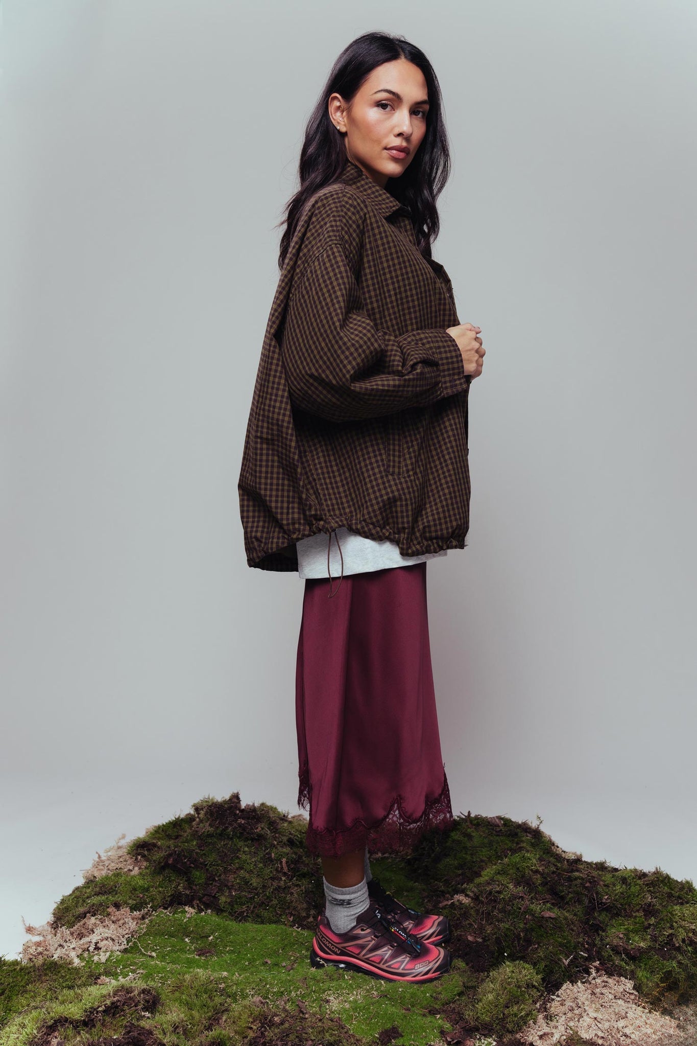 Light Padded Check Jacket - Mossy