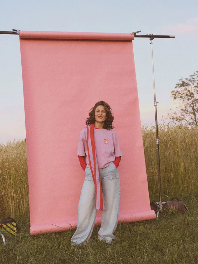 Oversized Statement T-shirt WILD AND FREE - Berry