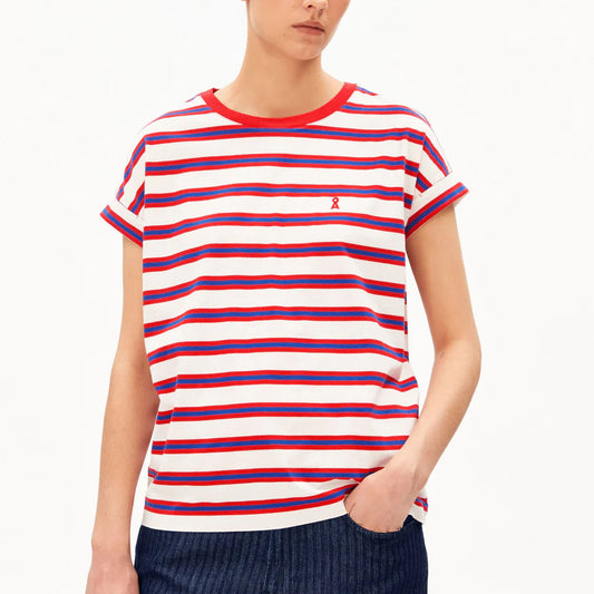 Idaara Striped T-shirt - Oatmilk/Mars Red/Dynamo Blue
