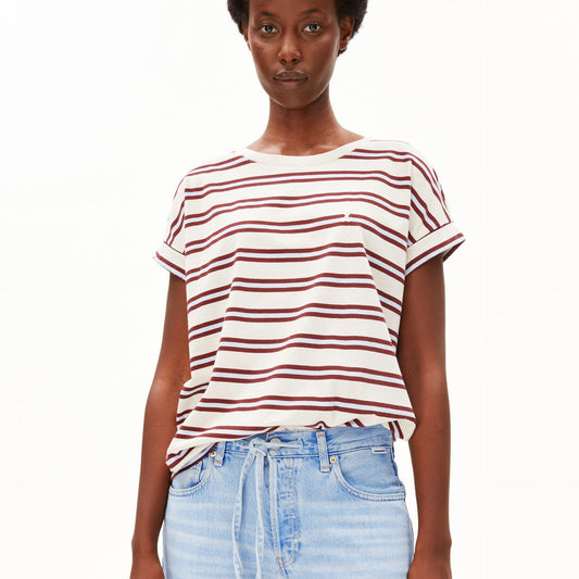 Idaara Striped T-shirt - Undyed/Velvet Red/Soft Blue