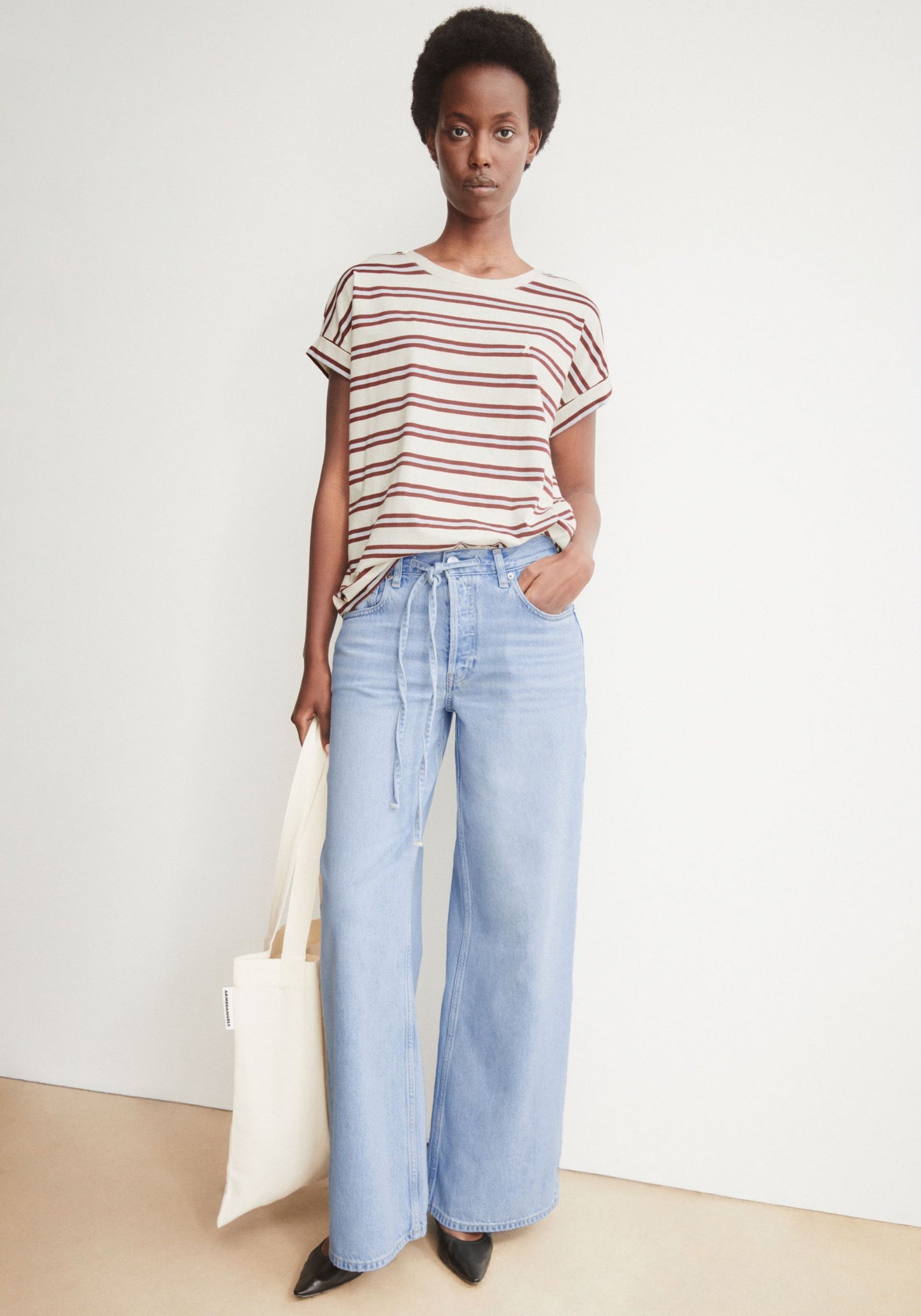 Idaara Striped T-shirt - Undyed/Velvet Red/Soft Blue