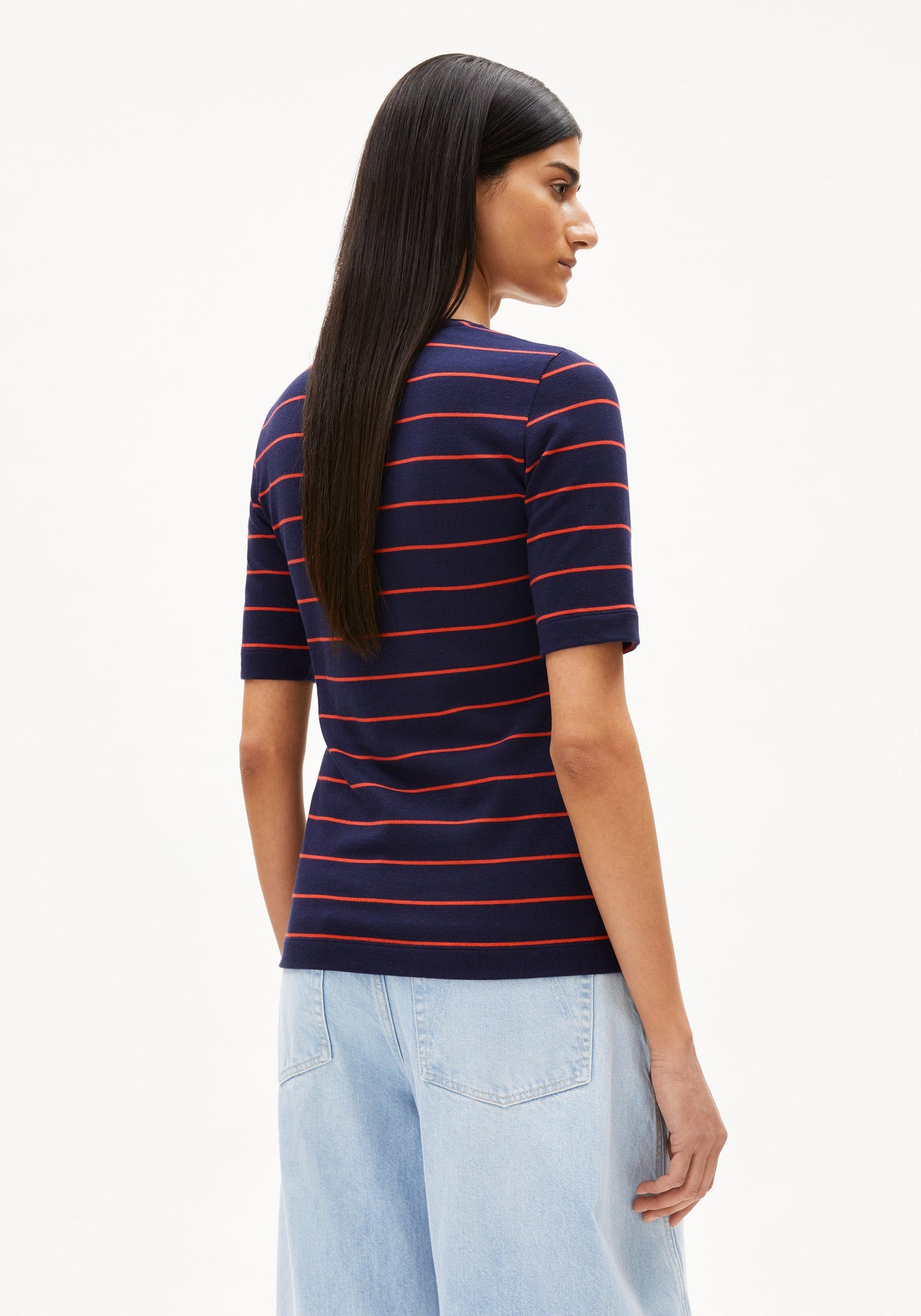 Jaanisara Fine Stripe T-Shirt - Tinted Navy/Candy Apple
