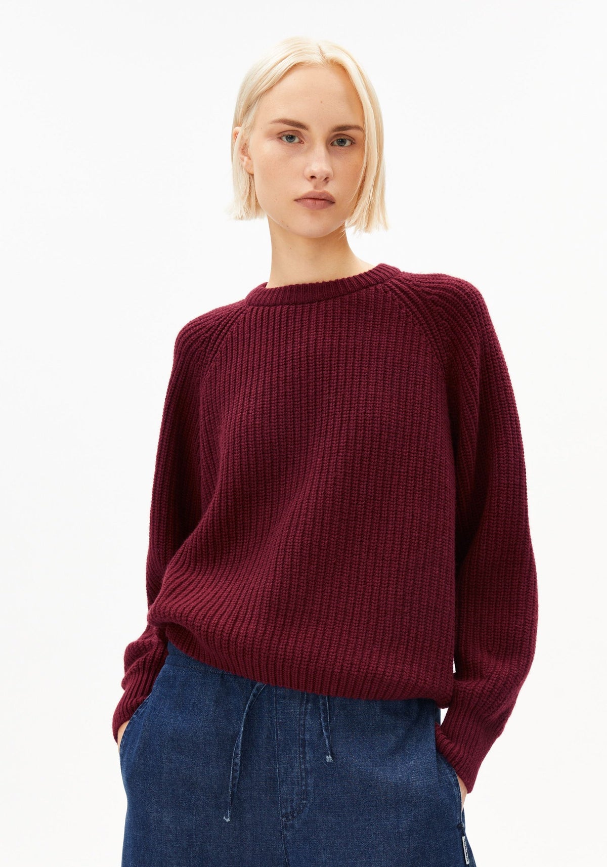 Rib Knit Sweater - Velvet Red