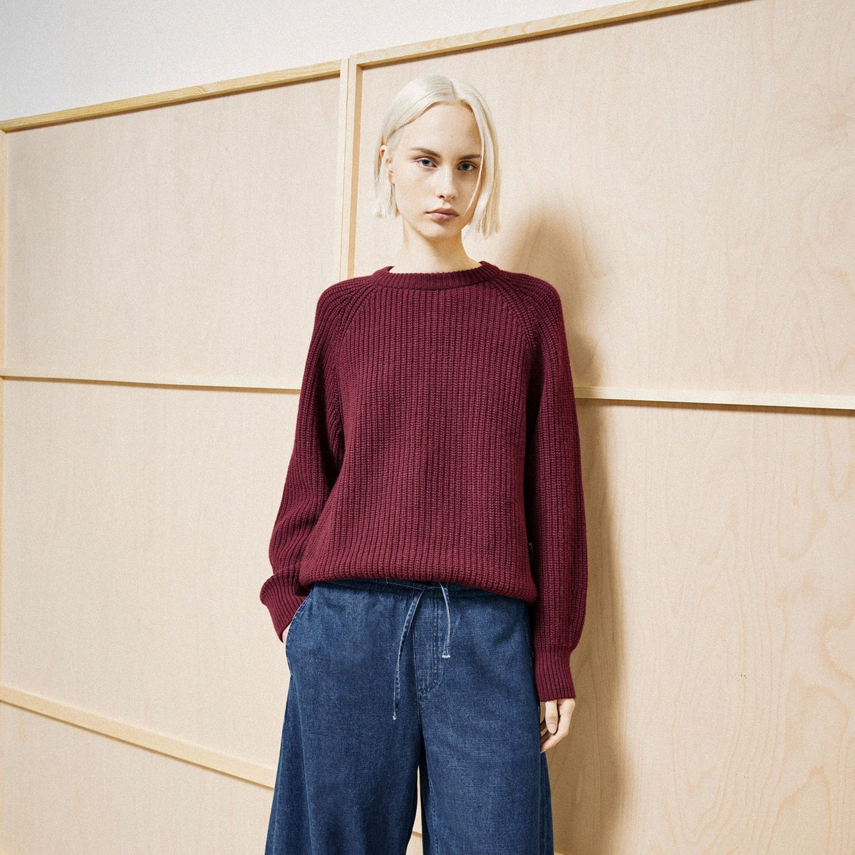 Rib Knit Sweater - Velvet Red