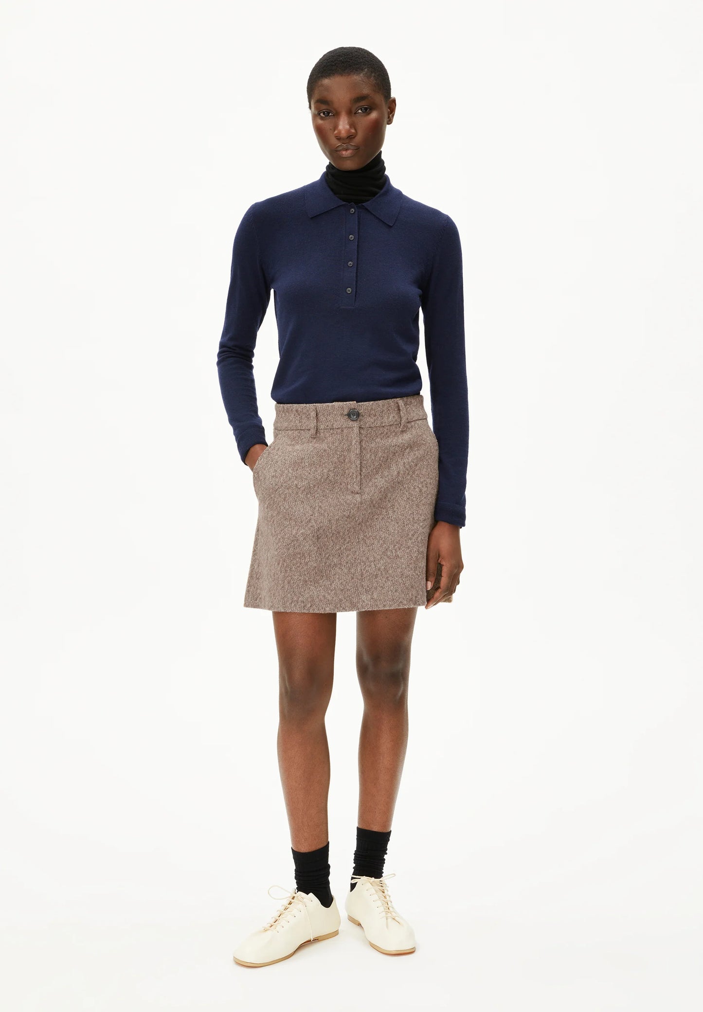 LAST ONE in XL - Hannaahla Tweed Woven Skirt - Pure/Walnut Cream