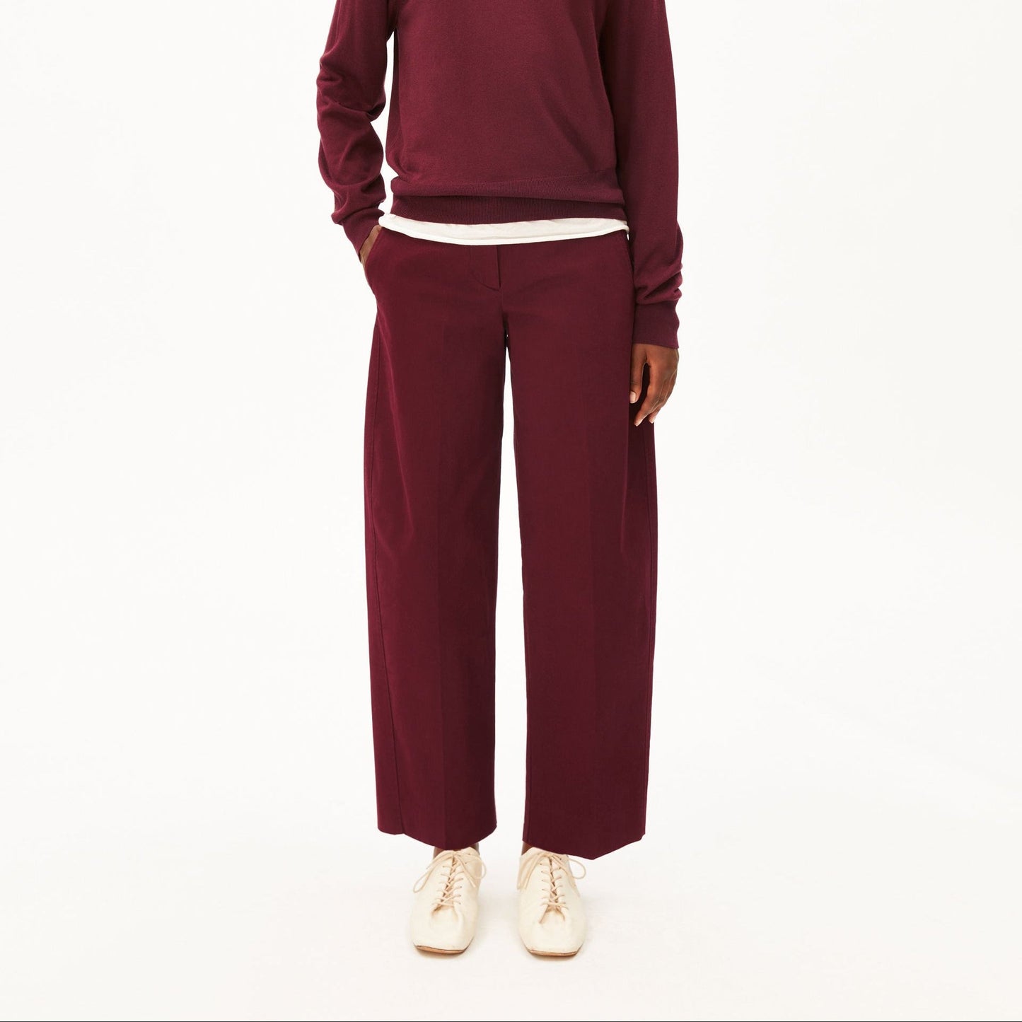 Barrel Leg Twill Pants - Velvet Red