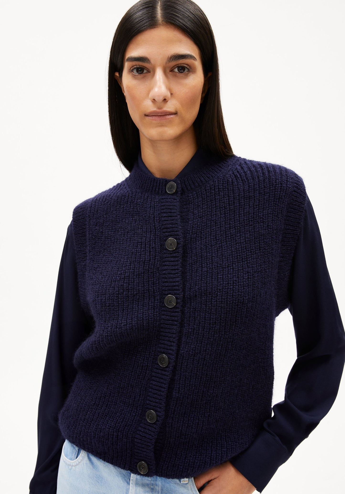 Helgea Premium Mohair Knit Top - Tinted Navy