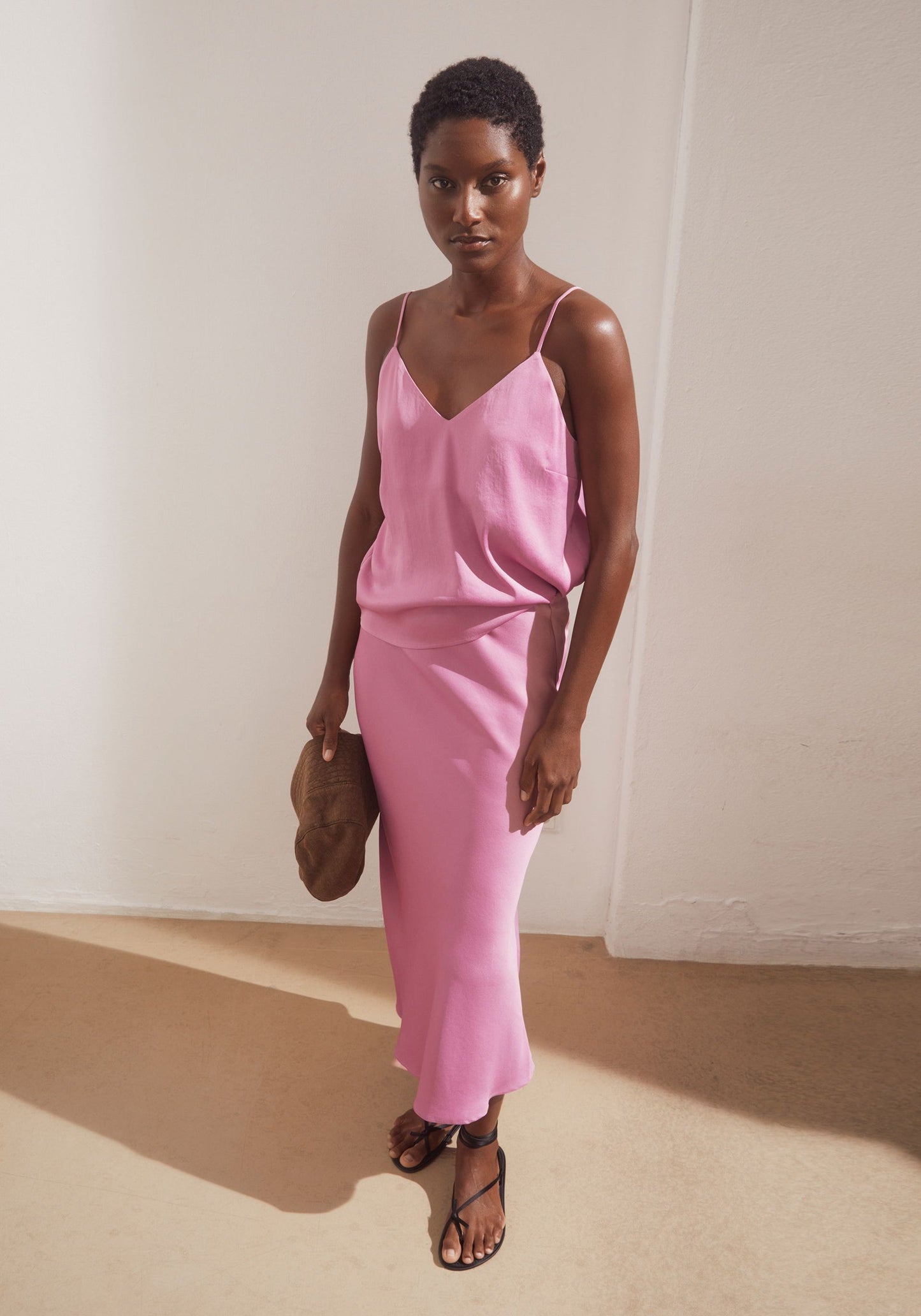Satin Spaghetti Strap Top - Washed Berry