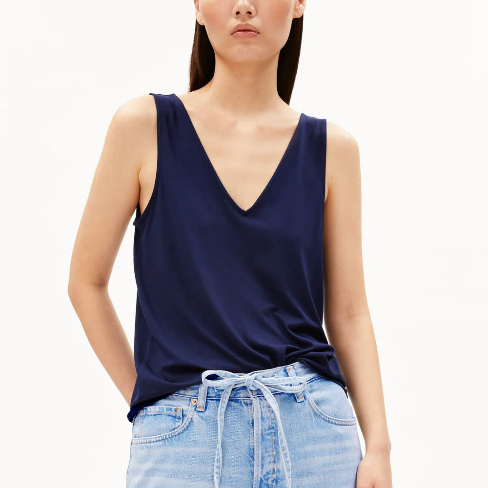 V-Neck Jersey Top - Tinted Navy