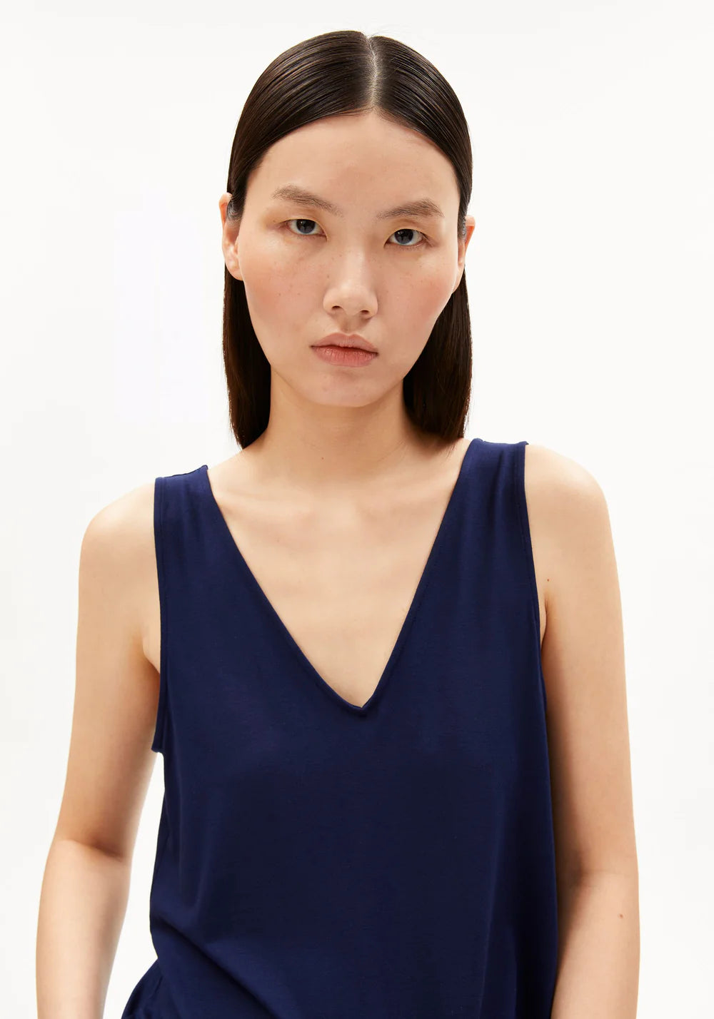 V-Neck Jersey Top - Tinted Navy