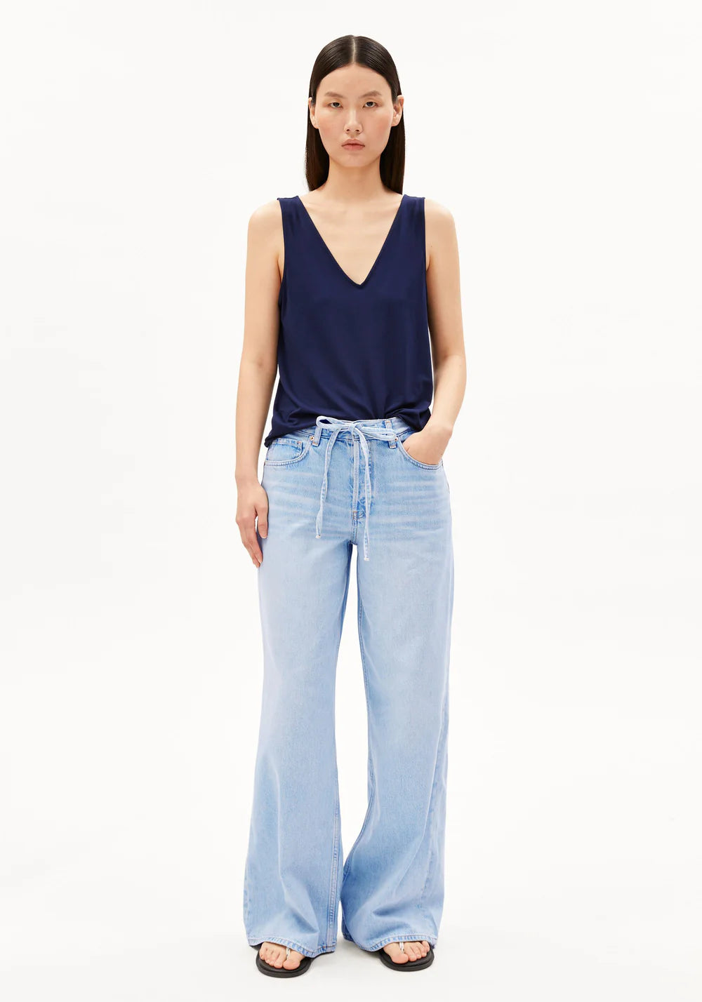V-Neck Jersey Top - Tinted Navy