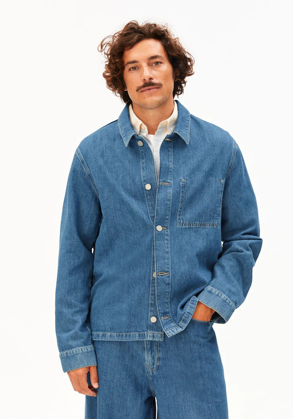 Linen Blend Denim Shirt / Jacket - Sea Salt