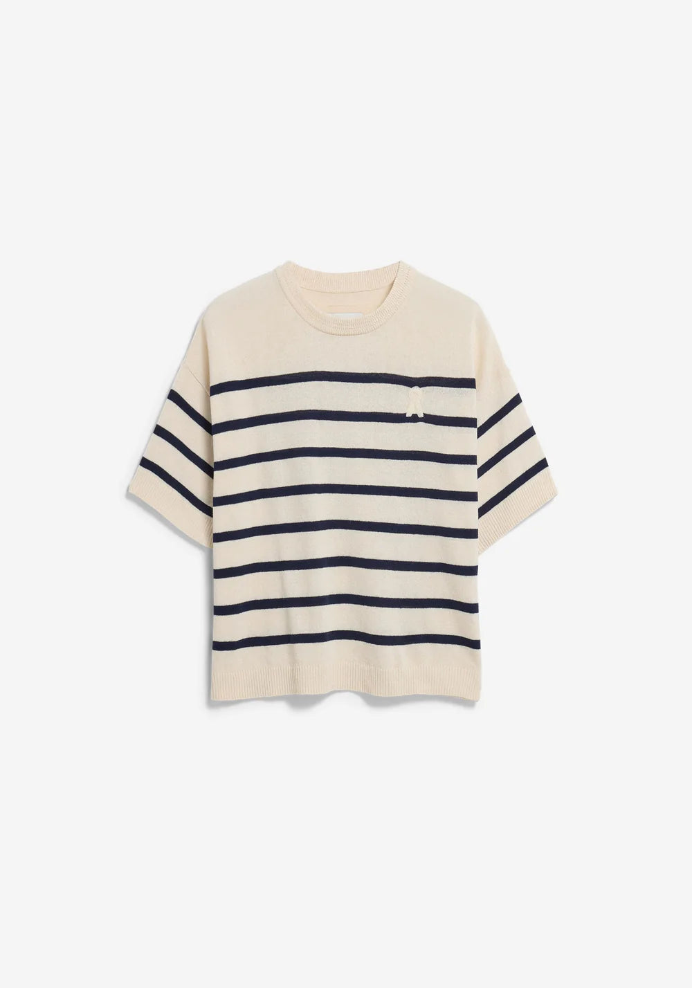 Striped Linen Blend Short Sleeve Sweater - Undyed/Tinted Navy
