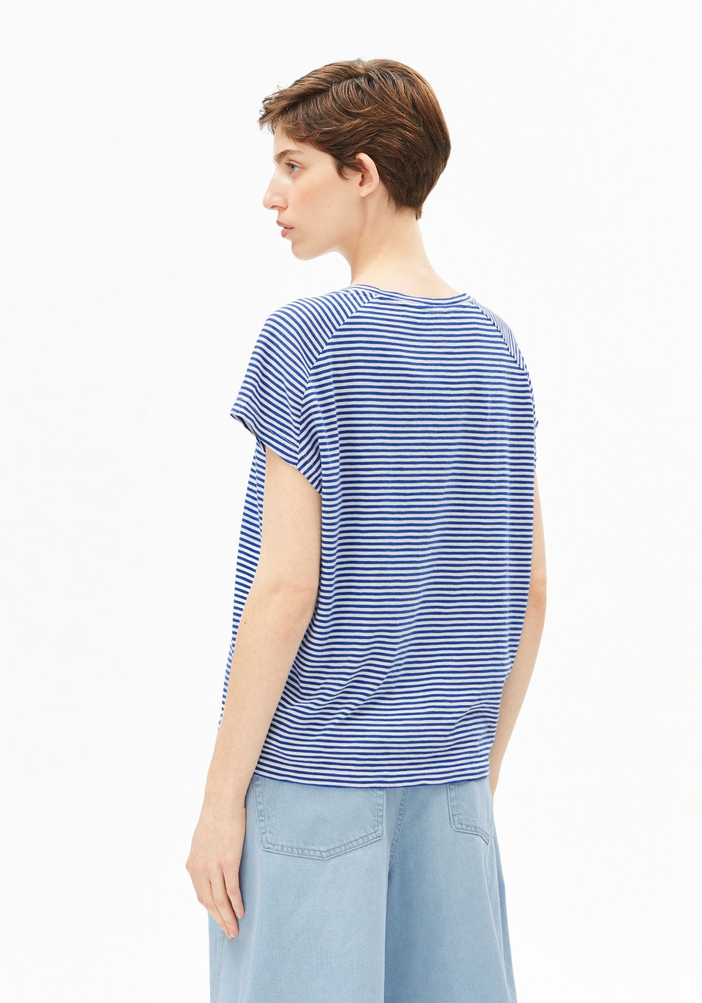 Slub Jersey Stripe T-Shirt - Oatmilk/Dynamo Blue