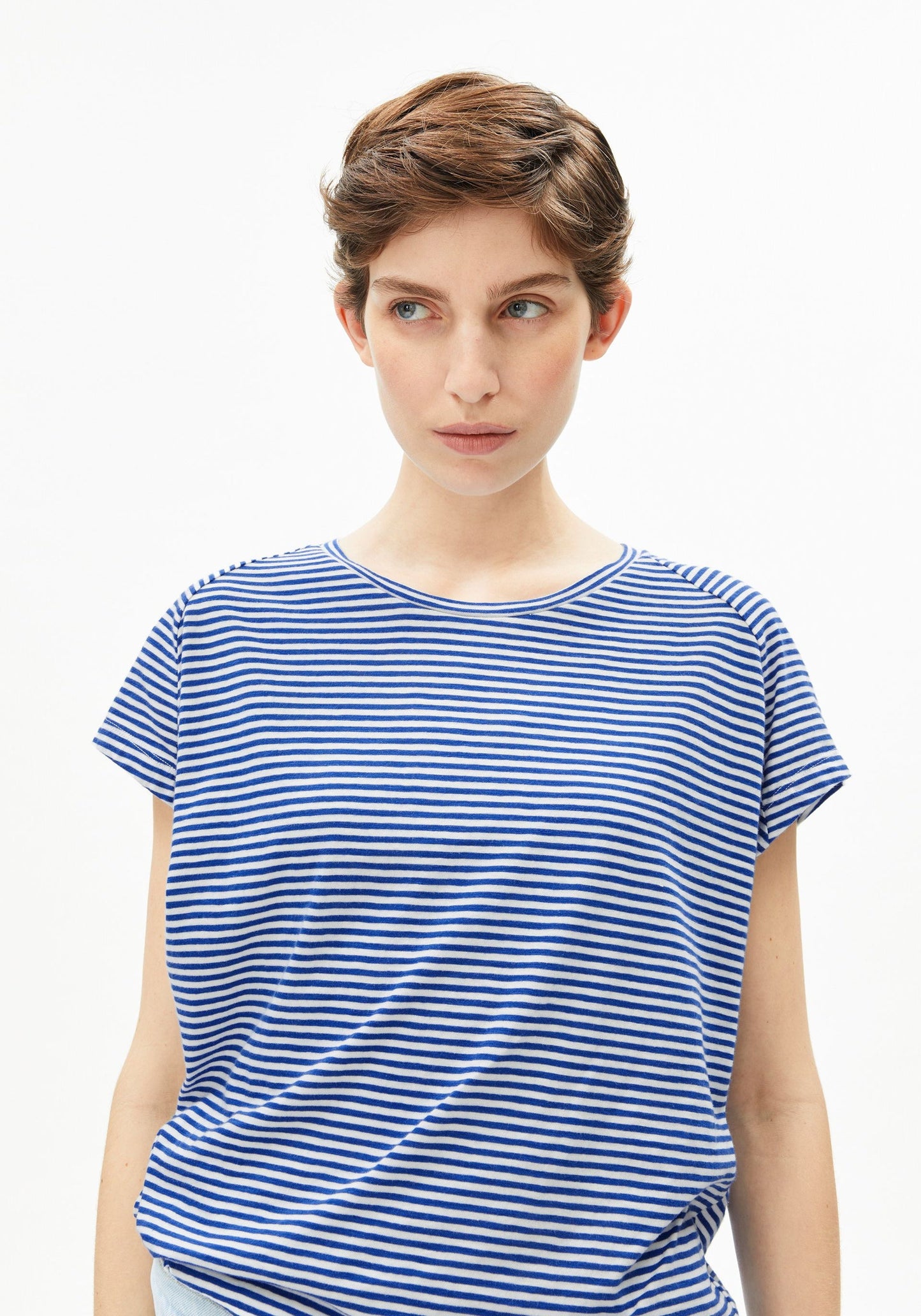 Slub Jersey Stripe T-Shirt - Oatmilk/Dynamo Blue