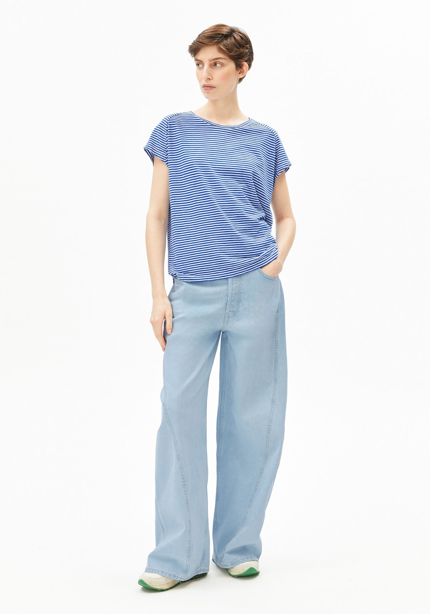 Slub Jersey Stripe T-Shirt - Oatmilk/Dynamo Blue