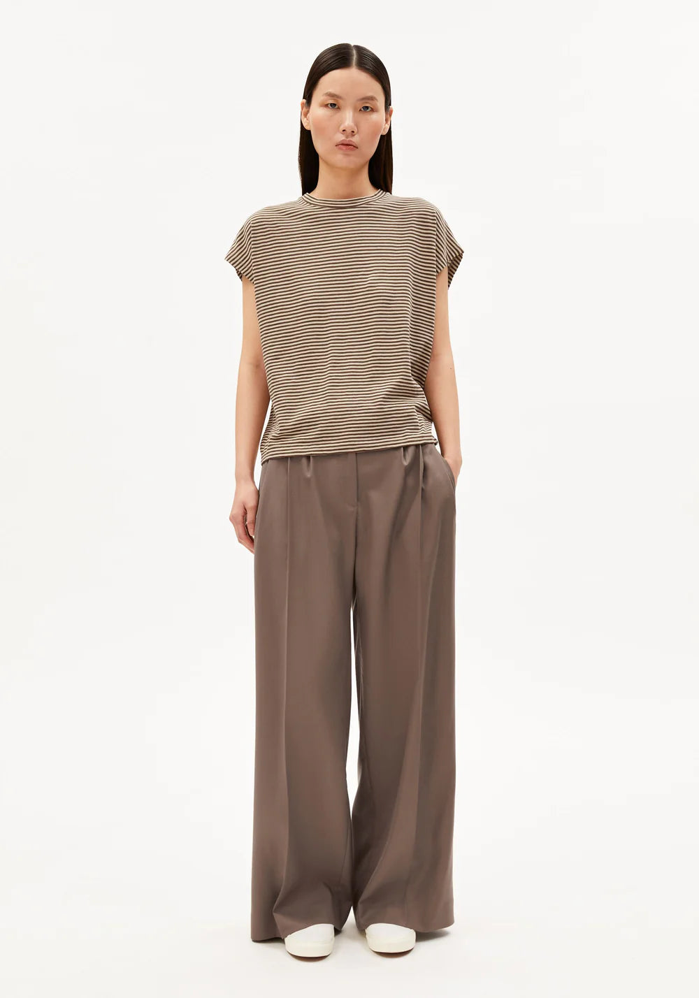 Slub Jersey Stripe T-Shirt - Sand Stone/Dried Palm