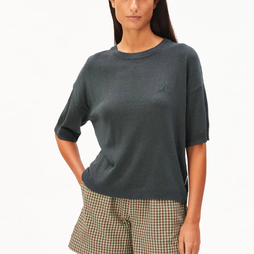Linen Blend Knit Sweater - Space Steel