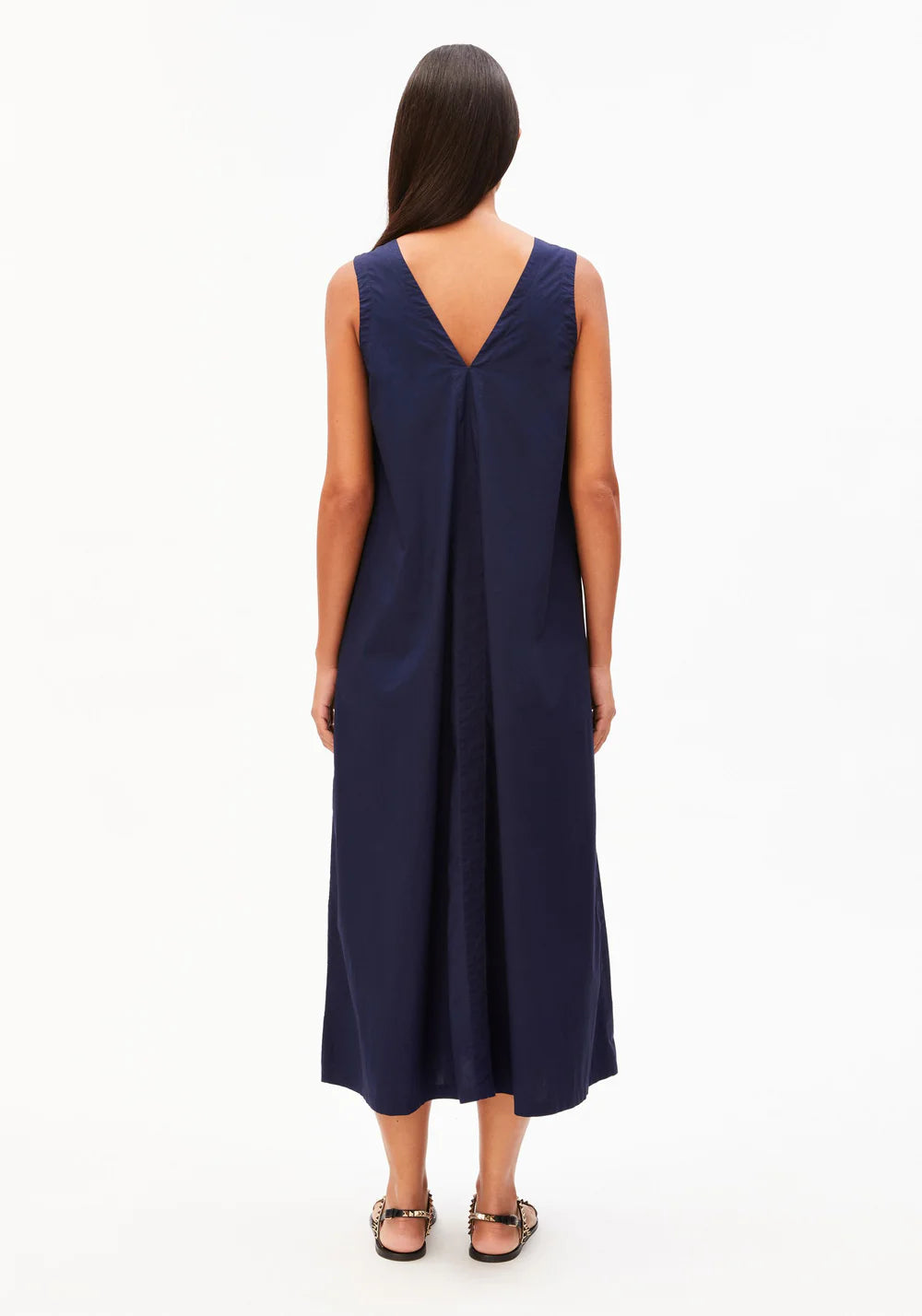 Poplin Maxi V-neck Dress - Tinted Navy