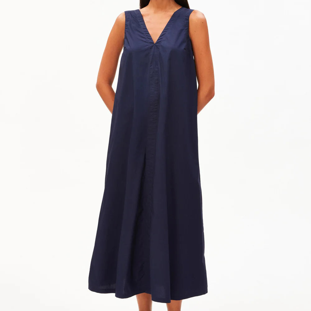 Poplin Maxi V-neck Dress - Tinted Navy