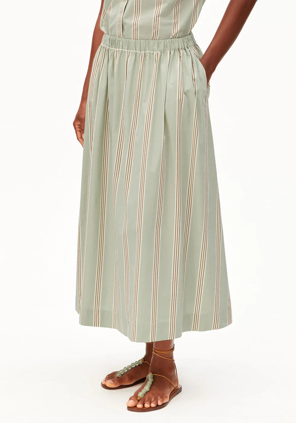 Striped A-line Midi Skirt - Oatmilk/Dried Palm