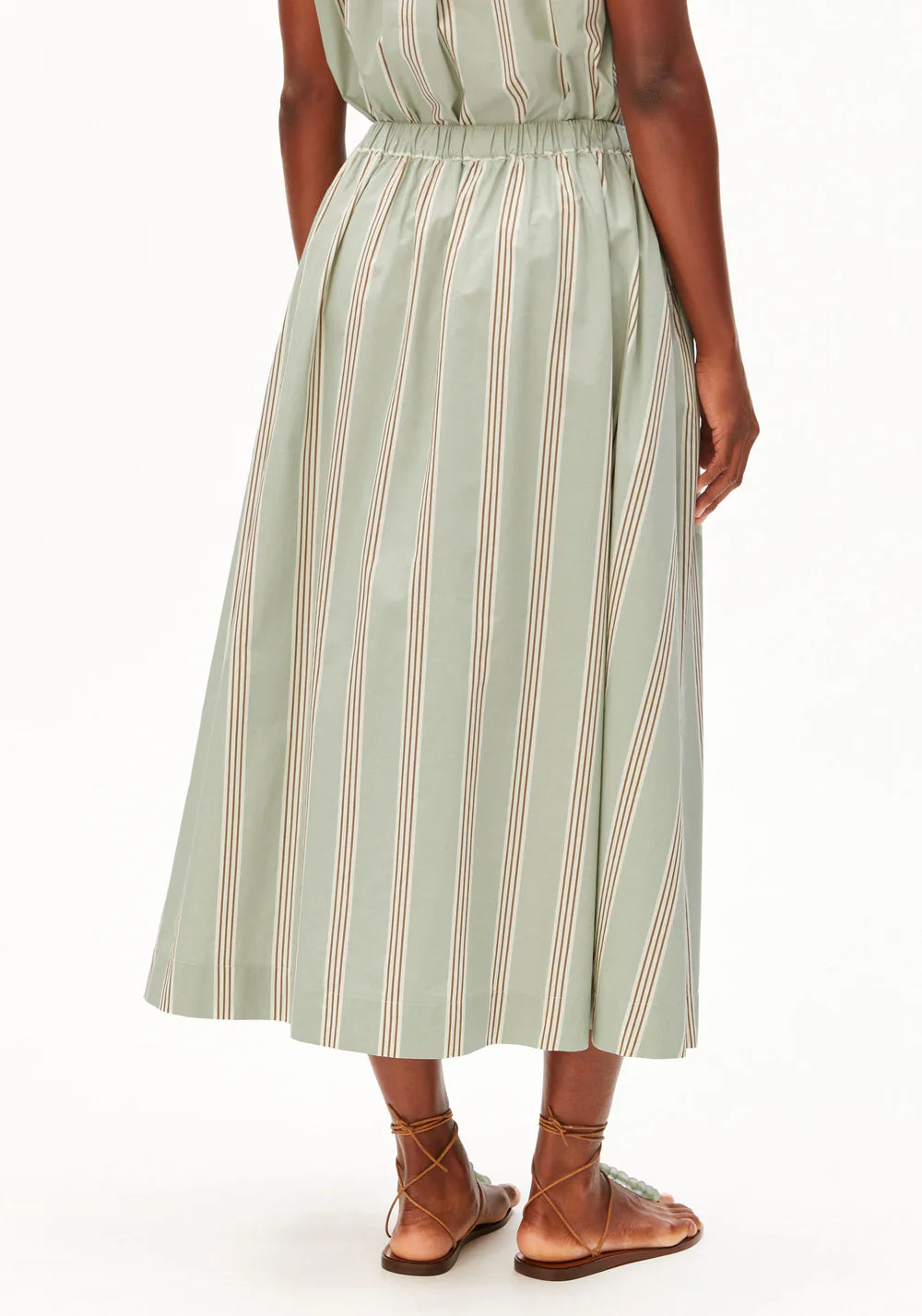 Striped A-line Midi Skirt - Oatmilk/Dried Palm