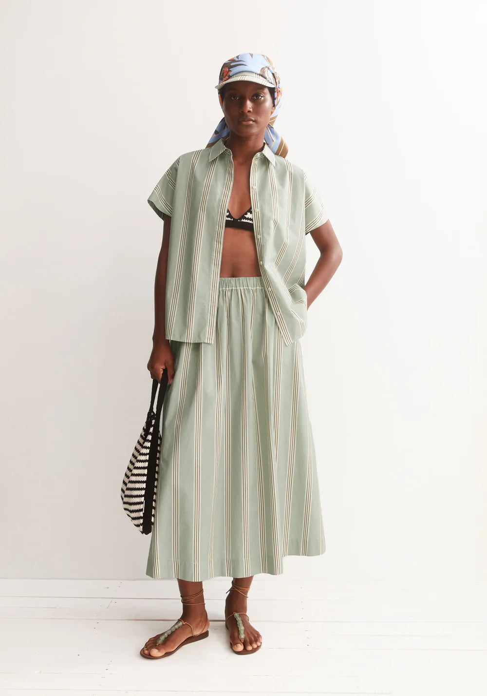 Larisaana Striped Poplin Blouse - Oatmilk/Dried Palm