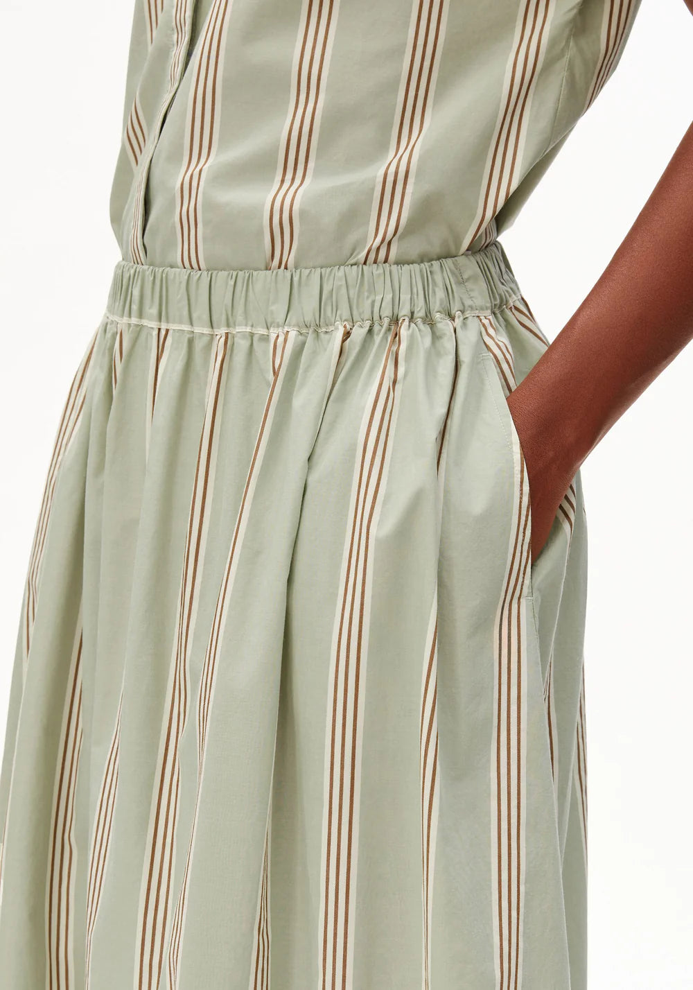Striped A-line Midi Skirt - Oatmilk/Dried Palm