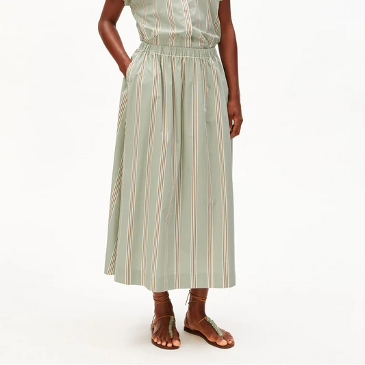 Striped A-line Midi Skirt - Oatmilk/Dried Palm
