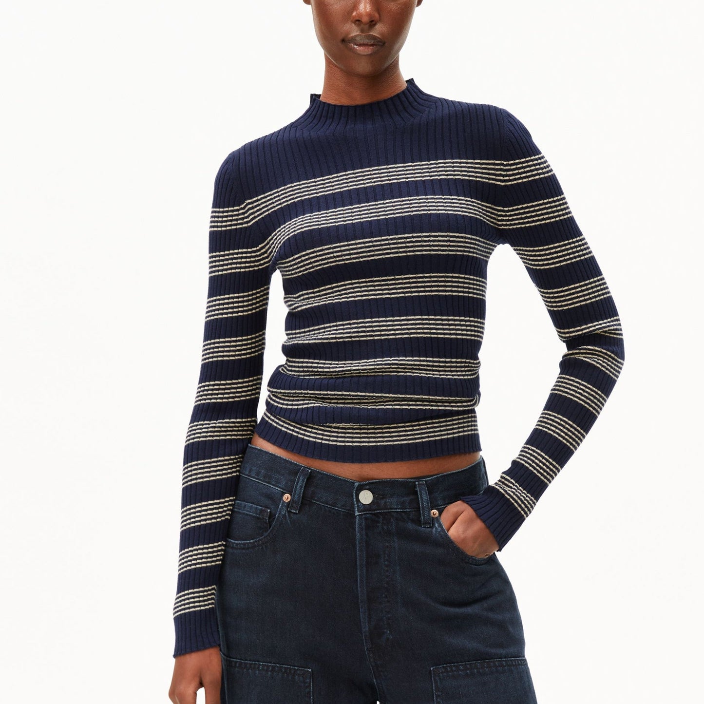 Alaania Striped Knitted Longsleeve - Tinted Navy/Golden Hay