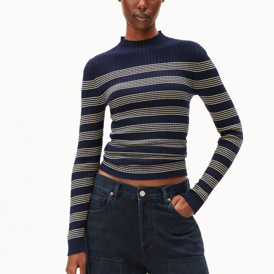 Alaania Striped Knitted Longsleeve - Tinted Navy/Golden Hay