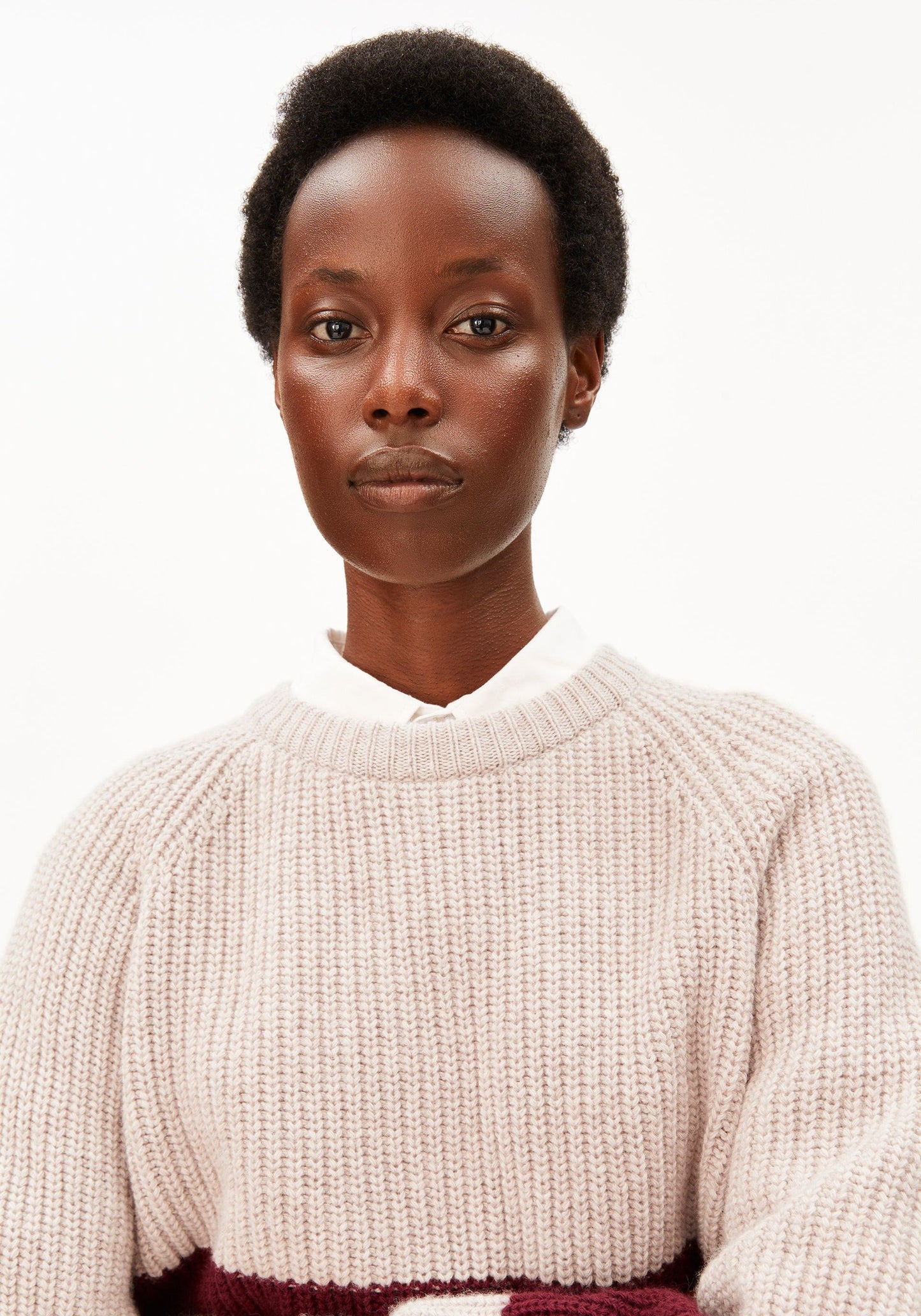 Striped Rib Knit Pullover - Honey Melange/Velvet Red