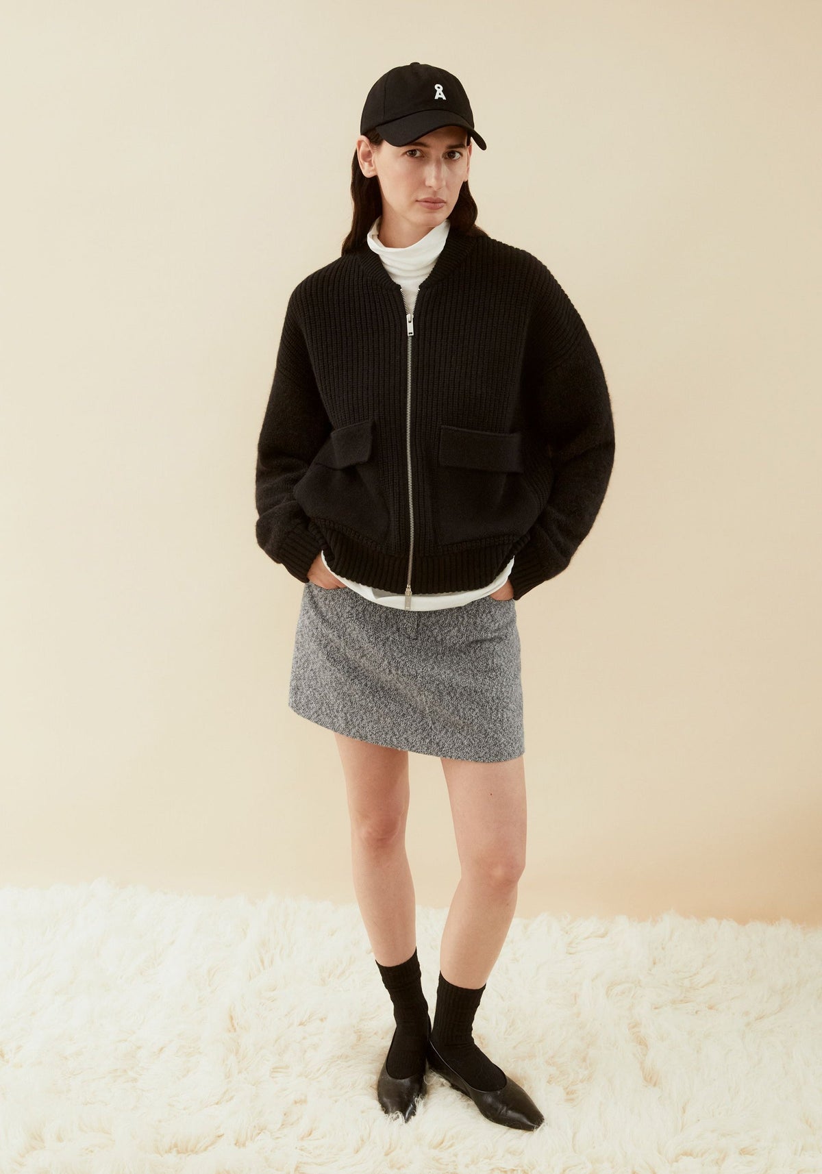 Tweed Skirt -  Mid Grey Melange/Oatmilk