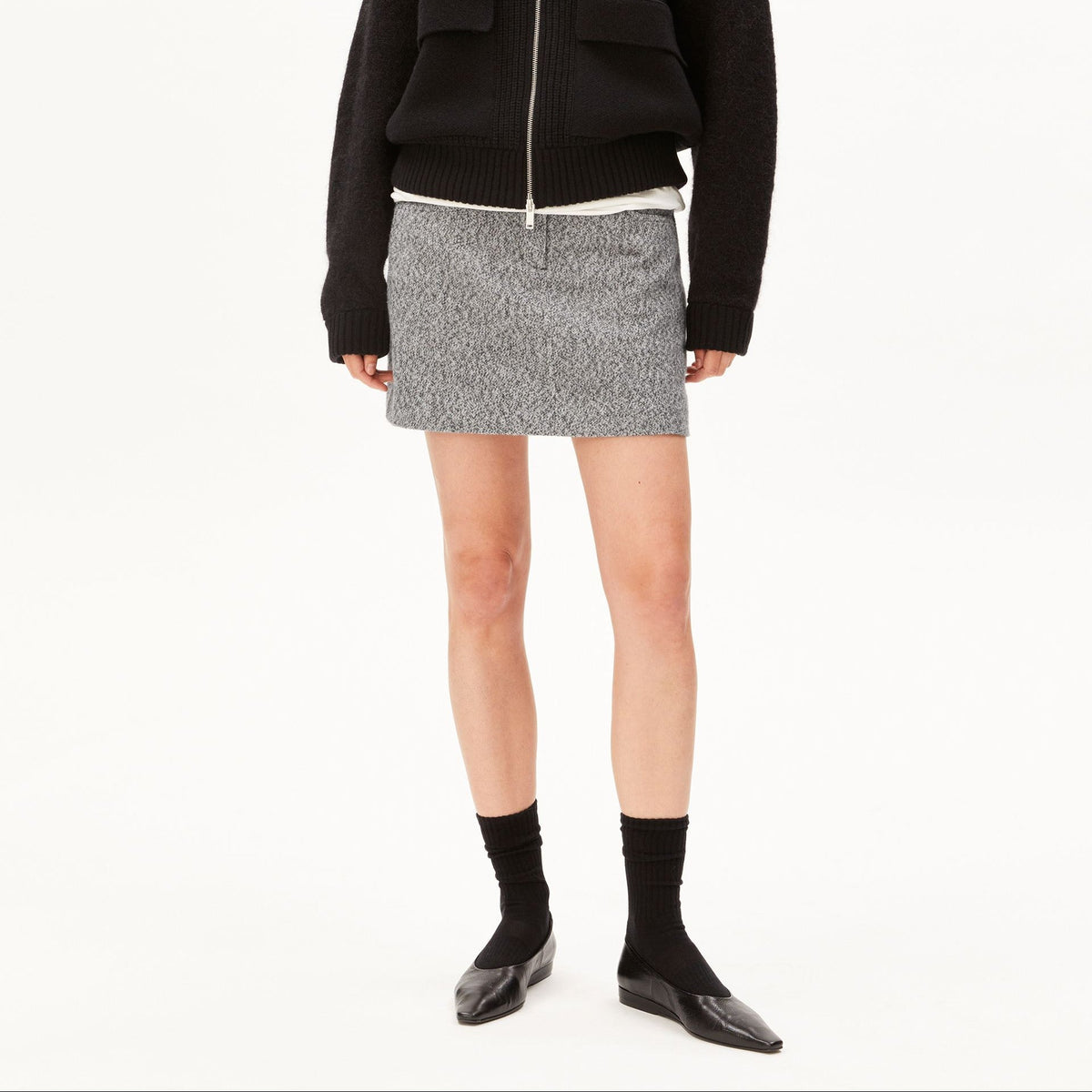 Tweed Skirt -  Mid Grey Melange/Oatmilk